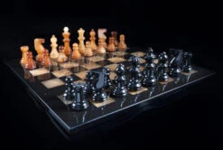 Jeu D'Échecs Effet Marbre En Agate Et Albâtre Noir