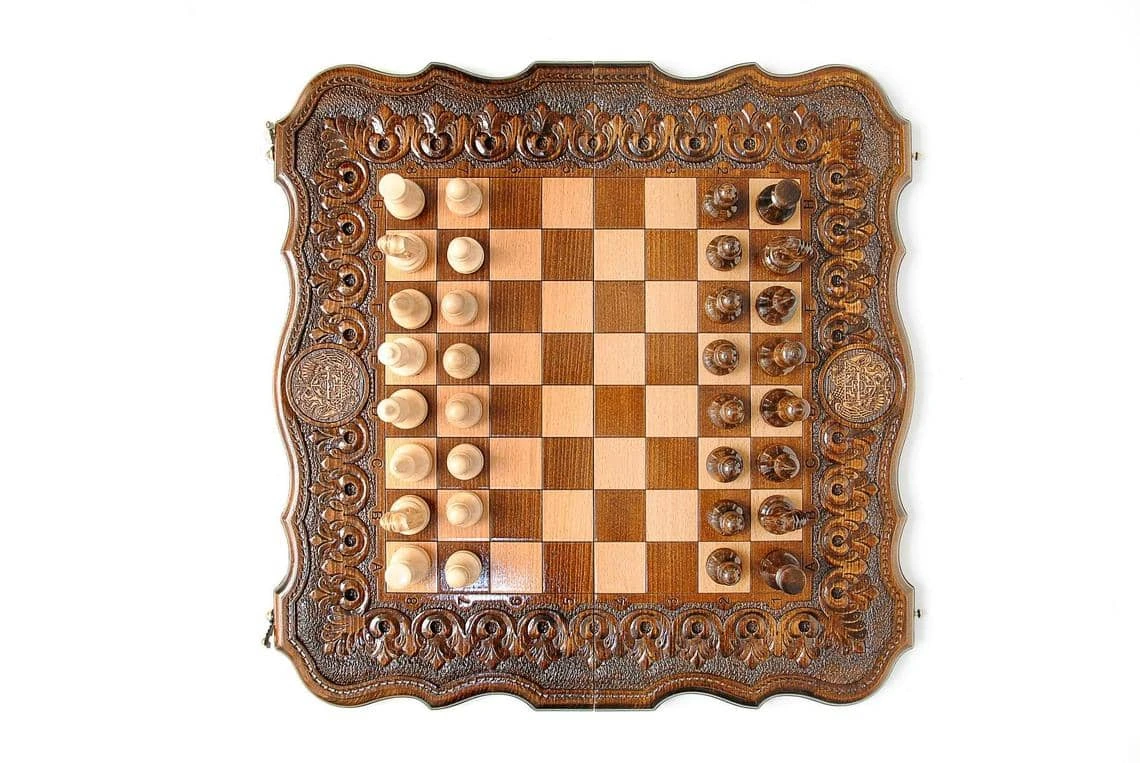 Echiquier Ornementé Oriental Avec Pièces D'Echecs 6 Echiquier Ornementé Oriental Avec Pièces D'Echecs – Image 4